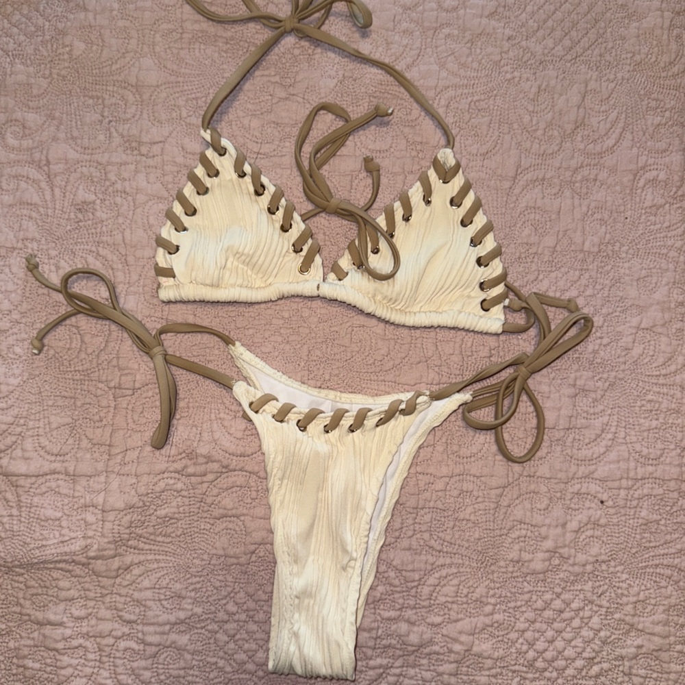 Cream and Tan Bikini Set